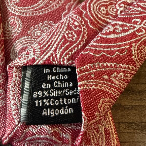 Ben Sherman Red Paisley Silk Cotton Blend Tie Necktie Mens Workwear Formal - Picture 11 of 12
